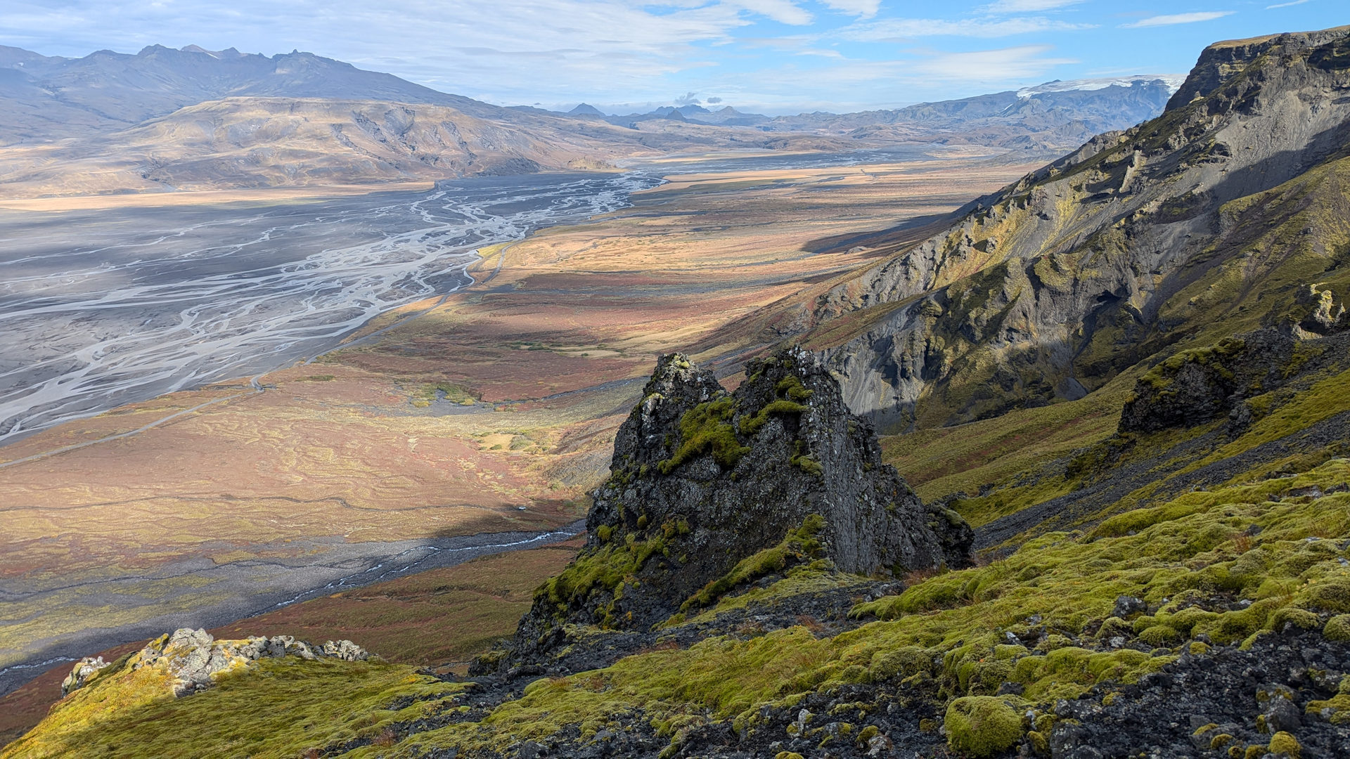 Panorama Thorsmörk mit gefluteter Ebene und Herbstfarben