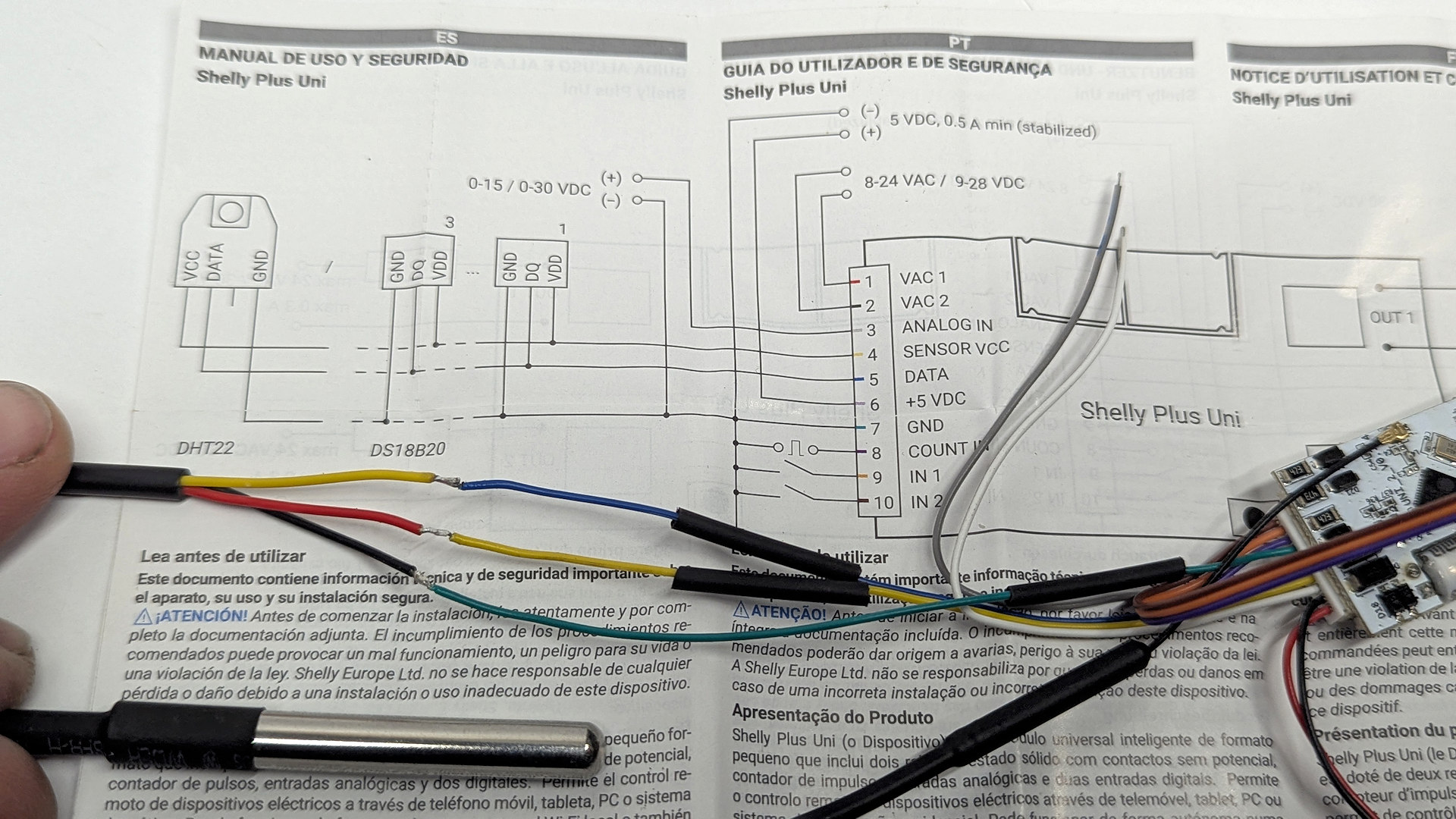 Anschluss Verkabelung von einem Shelly plus UNI an einen Temperatur Sensor DS18B20 